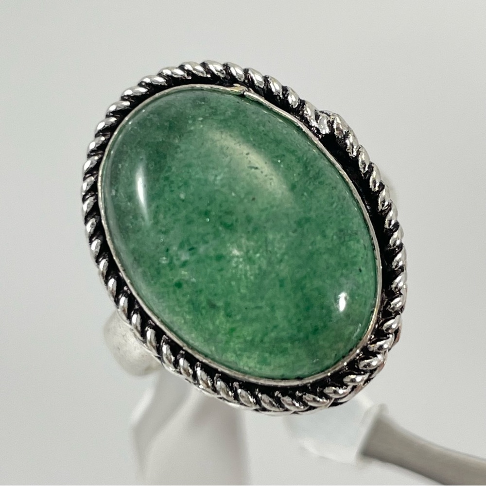 Beautiful Boho Green Aventurine Silver Artisan Ring Sz 8.75
